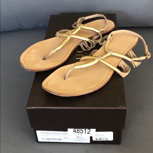 (Sold) Gucci Anita Metallic Suede Thong Sandal - Picture 5 of 8